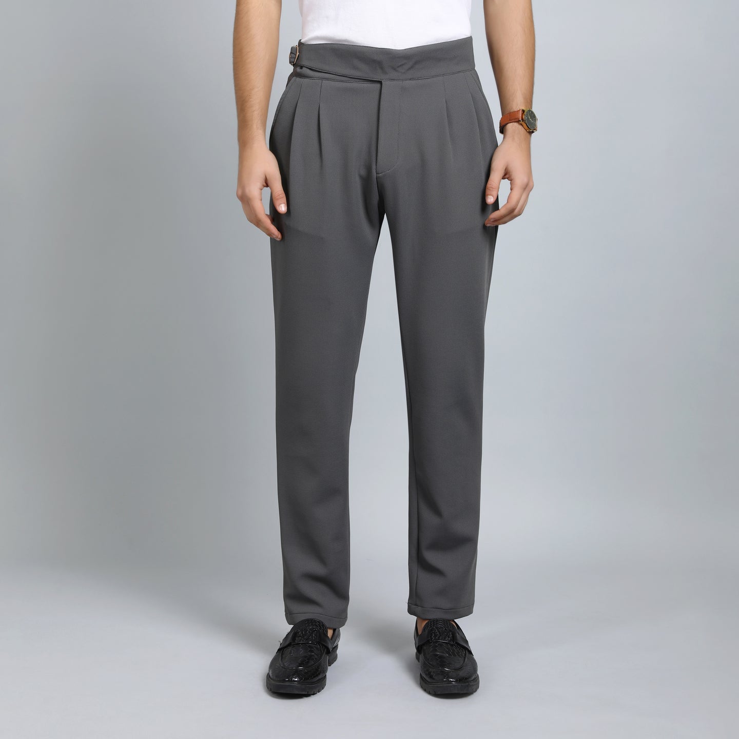 DARK GREY SLIM FIT GURKHA TROUSERS 4797-4